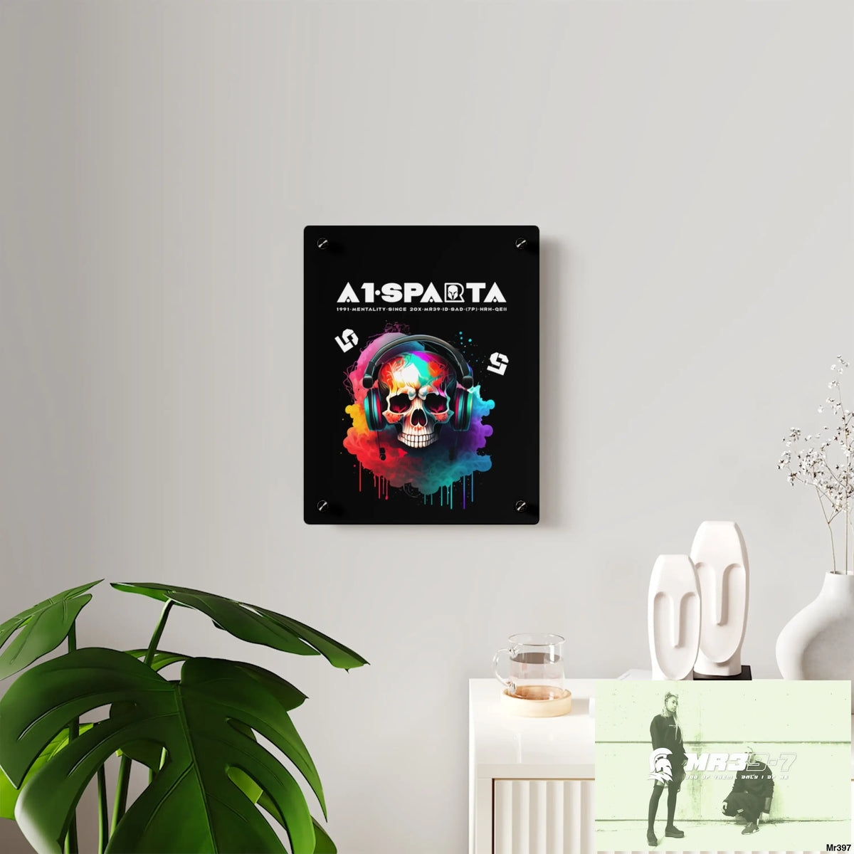 A1-Sparta E + 5 Colourful Skull Headphones Acrylic Wall Art Panels Home Decor