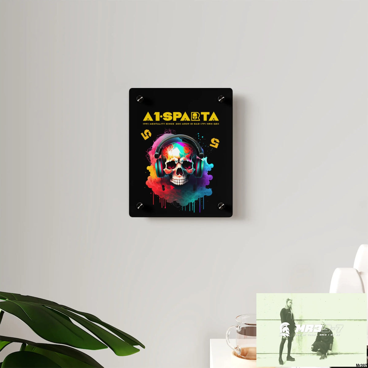 A1-Sparta E + 5 Colourful Skull Headphones Acrylic Wall Art Panels Home Decor