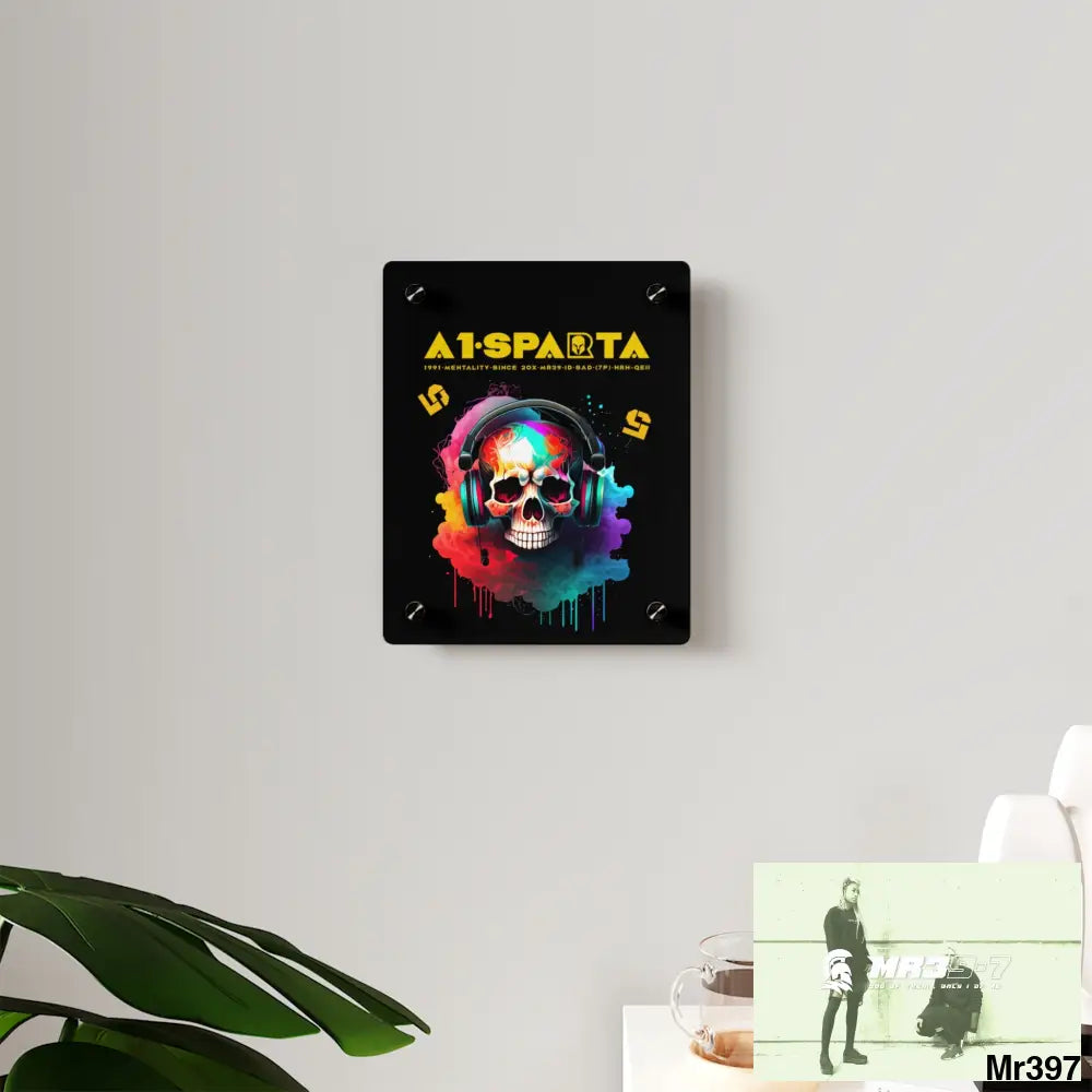 A1-Sparta E + 5 Colourful Skull Headphones Acrylic Wall Art Panels Home Decor