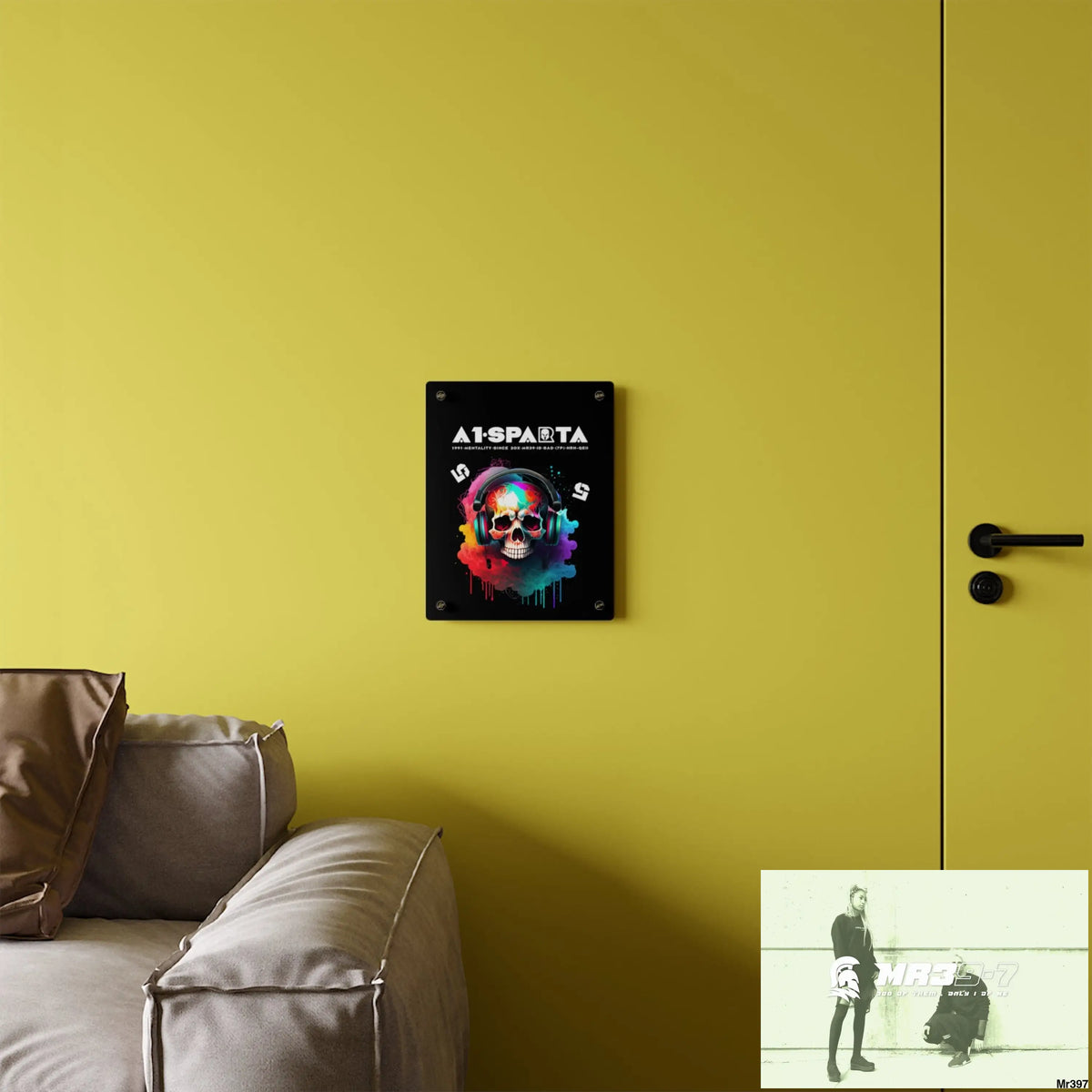 A1-Sparta E + 5 Colourful Skull Headphones Acrylic Wall Art Panels Home Decor