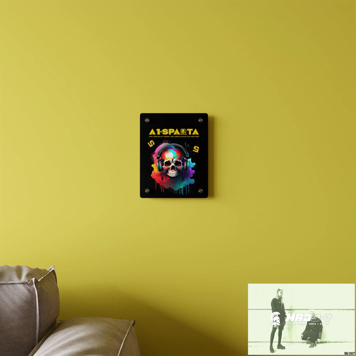 A1-Sparta E + 5 Colourful Skull Headphones Acrylic Wall Art Panels Home Decor