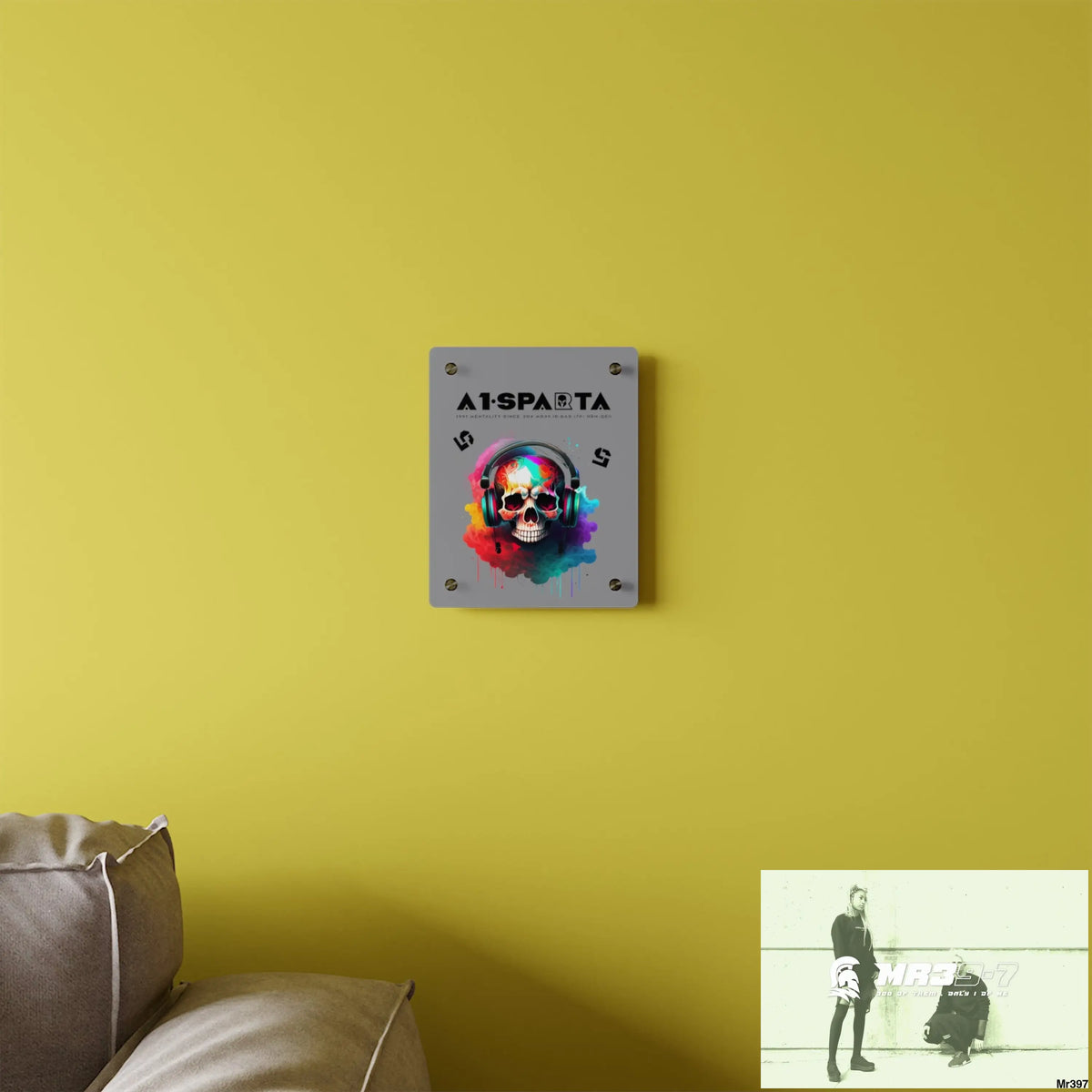 A1-Sparta E + 5 Colourful Skull Headphones Acrylic Wall Art Panels Home Decor
