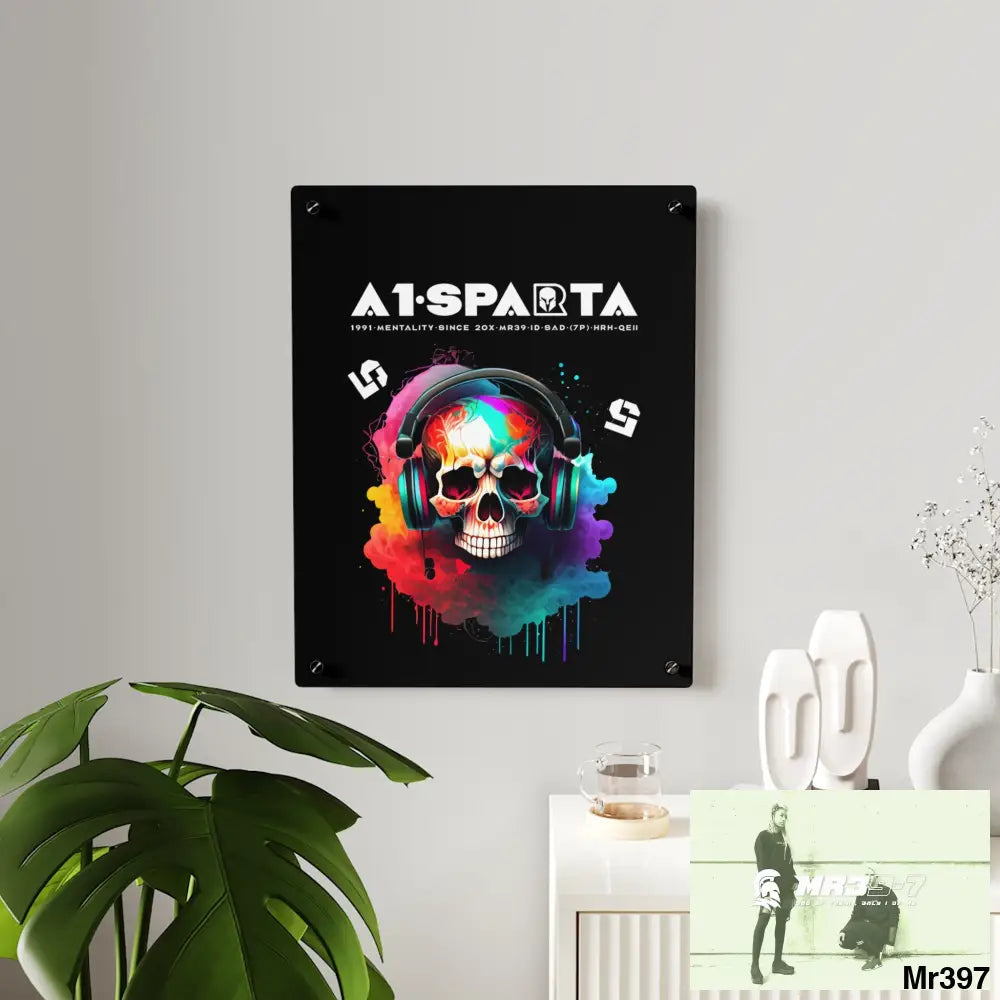 A1-Sparta E + 5 Colourful Skull Headphones Acrylic Wall Art Panels Home Decor