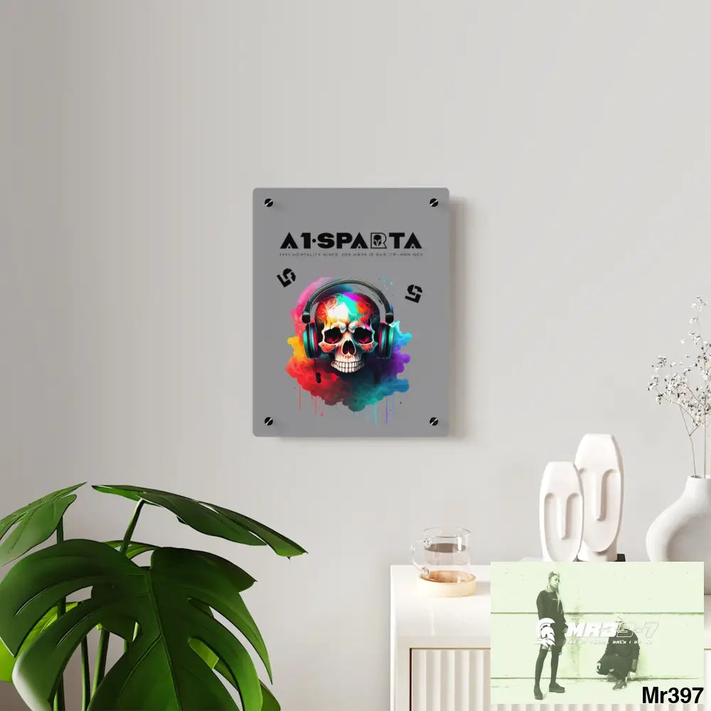 A1-Sparta E + 5 Colourful Skull Headphones Acrylic Wall Art Panels Home Decor