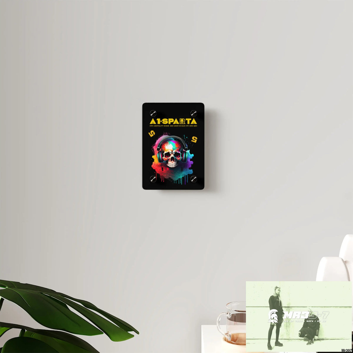 A1-Sparta E + 5 Colourful Skull Headphones Acrylic Wall Art Panels Home Decor
