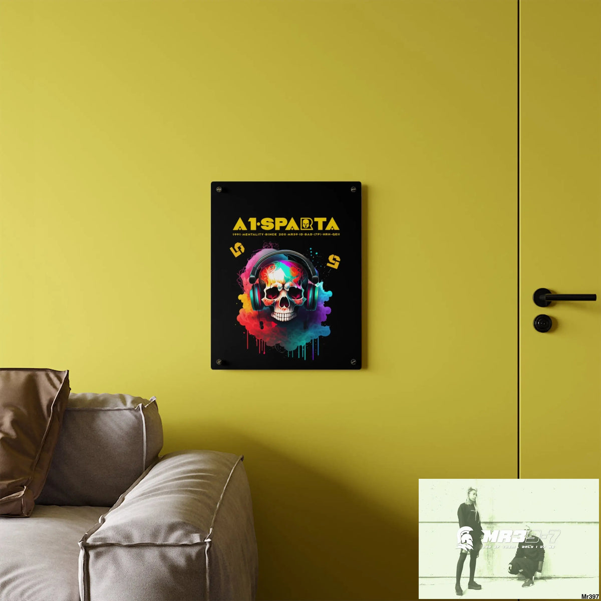 A1-Sparta E + 5 Colourful Skull Headphones Acrylic Wall Art Panels Home Decor