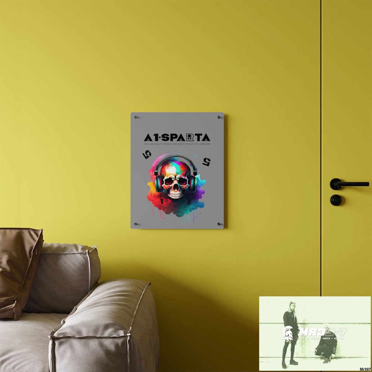 A1-Sparta E + 5 Colourful Skull Headphones Acrylic Wall Art Panels Home Decor