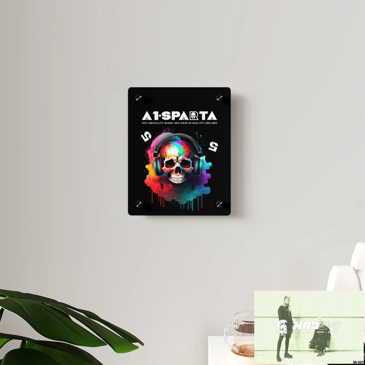 A1-Sparta E + 5 Colourful Skull Headphones Acrylic Wall Art Panels Home Decor