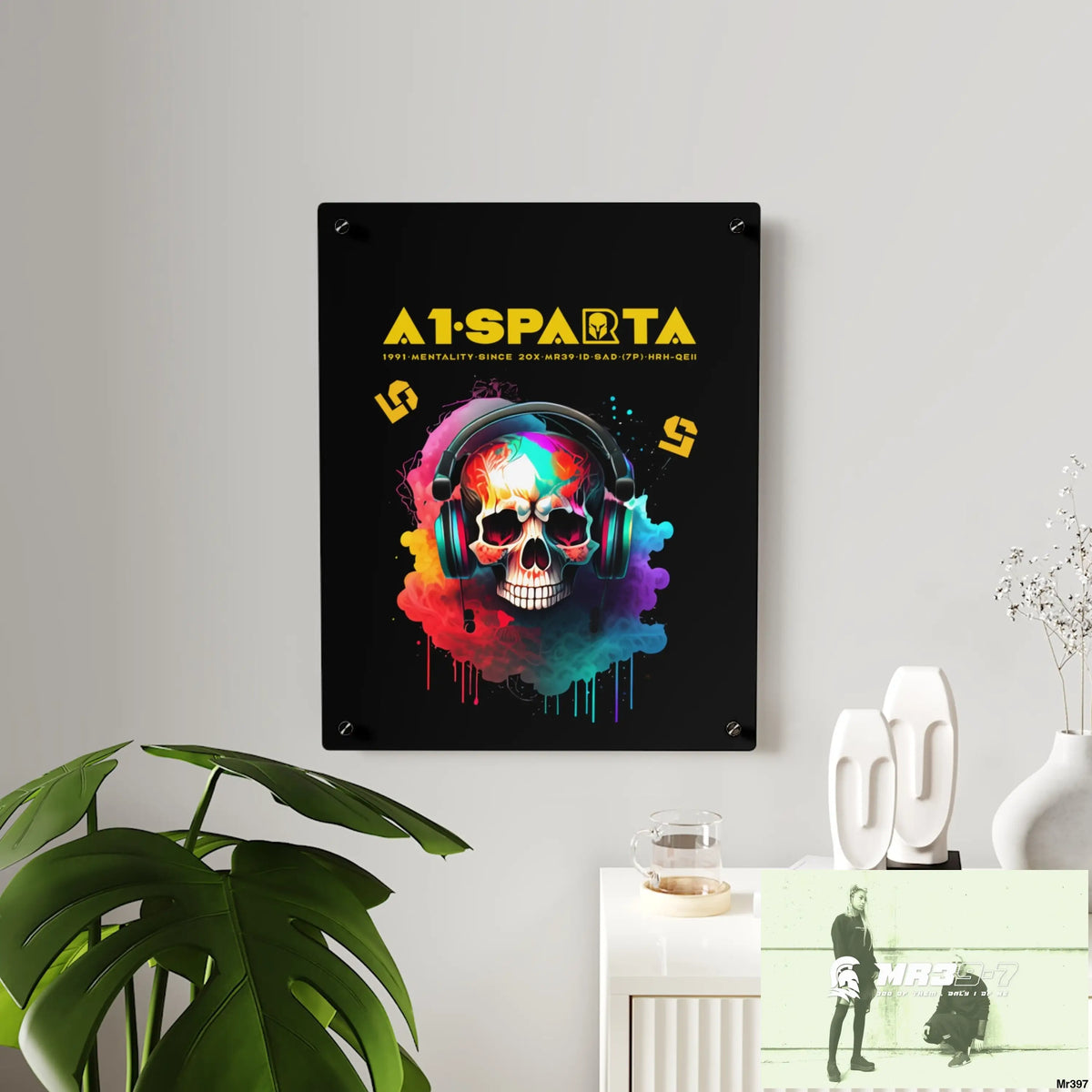 A1-Sparta E + 5 Colourful Skull Headphones Acrylic Wall Art Panels Home Decor