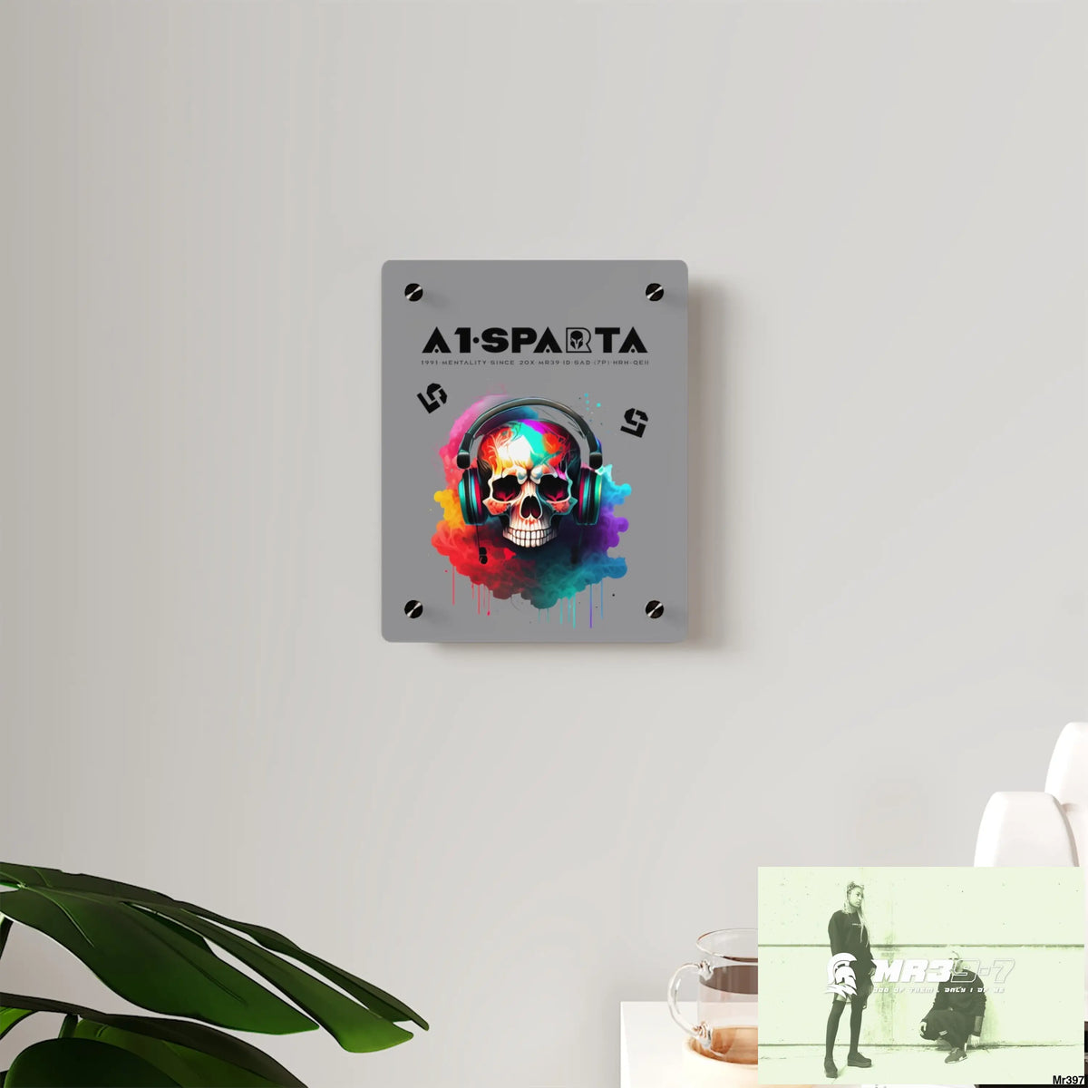 A1-Sparta E + 5 Colourful Skull Headphones Acrylic Wall Art Panels Home Decor
