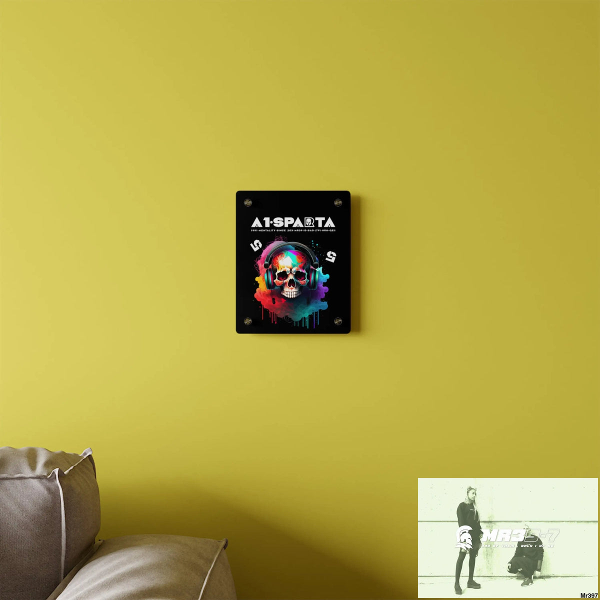 A1-Sparta E + 5 Colourful Skull Headphones Acrylic Wall Art Panels Home Decor