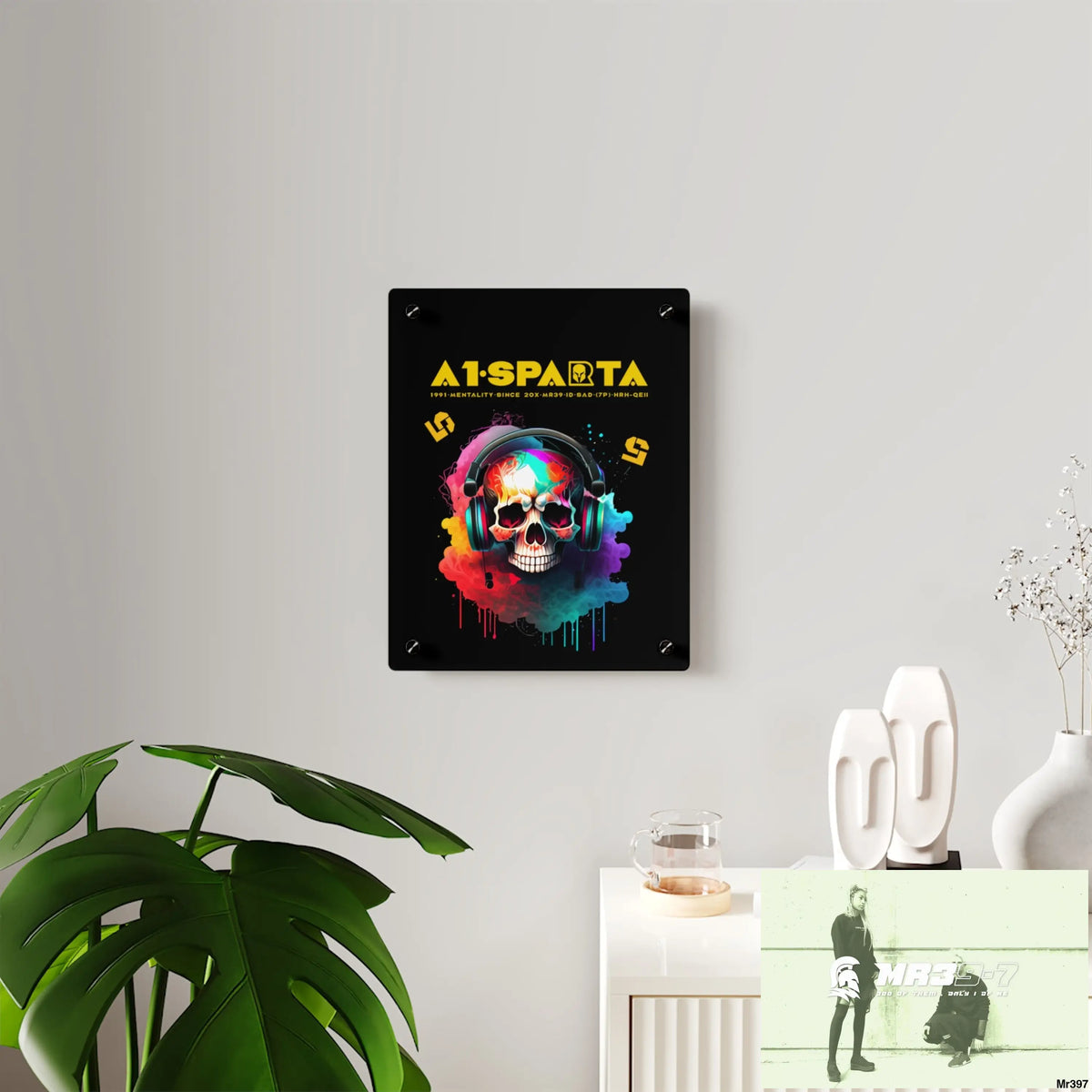 A1-Sparta E + 5 Colourful Skull Headphones Acrylic Wall Art Panels Home Decor