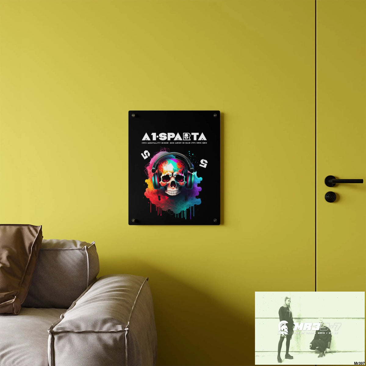 A1-Sparta E + 5 Colourful Skull Headphones Acrylic Wall Art Panels Home Decor