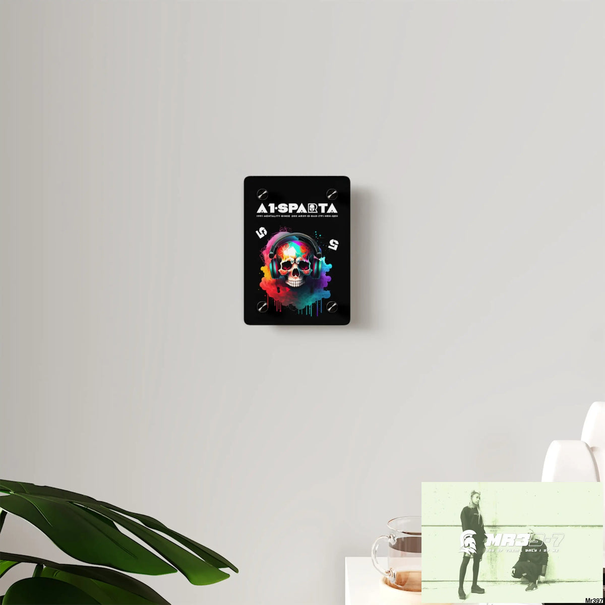 A1-Sparta E + 5 Colourful Skull Headphones Acrylic Wall Art Panels Home Decor