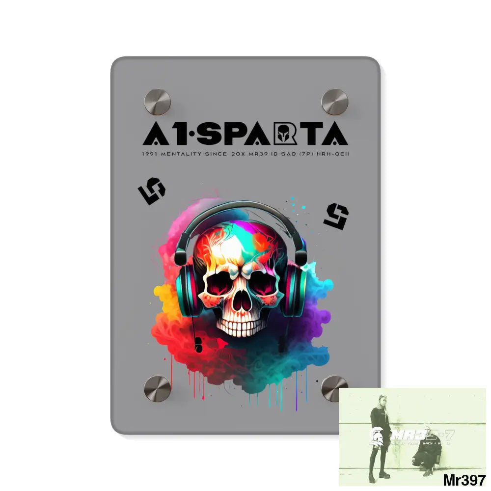 A1-Sparta E + 5 Colourful Skull Headphones Acrylic Wall Art Panels 5’’ x 7’’ (Vertical) / 0.25’’ Home Decor