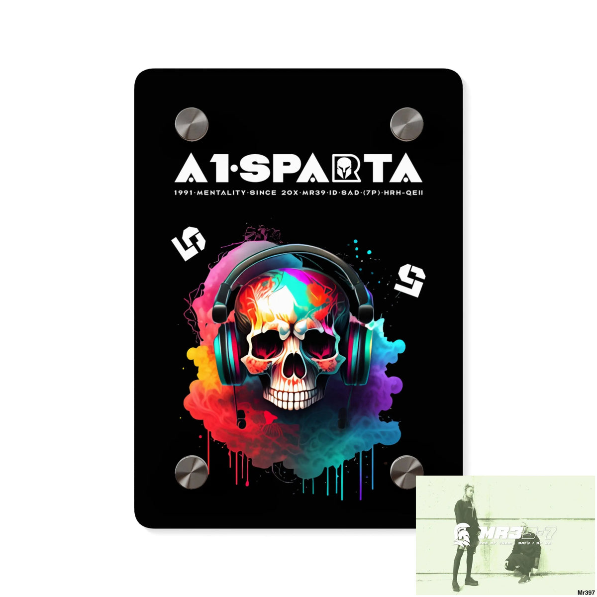 A1-Sparta E + 5 Colourful Skull Headphones Acrylic Wall Art Panels 5’’ x 7’’ (Vertical) / 0.25’’ Home Decor