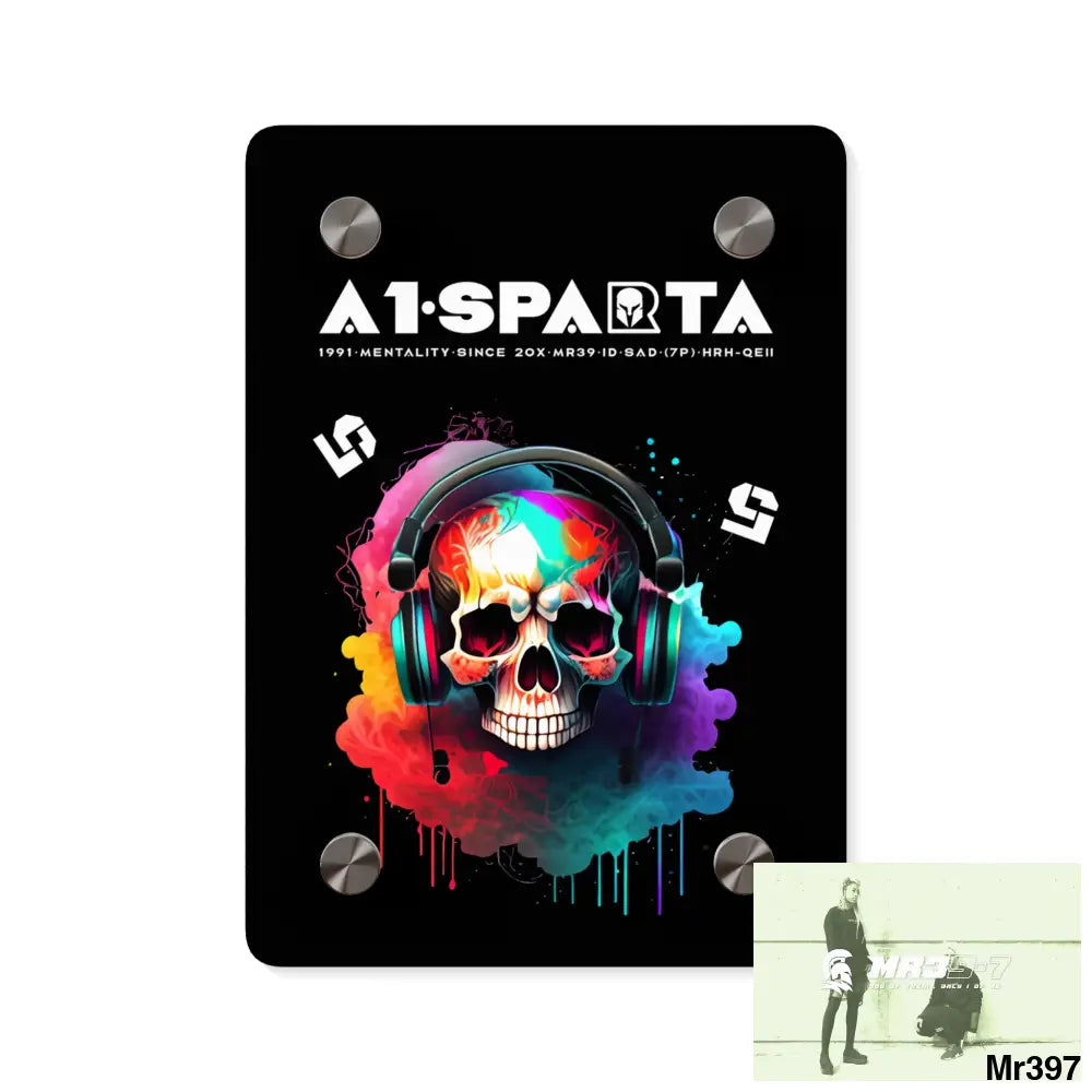 A1-Sparta E + 5 Colourful Skull Headphones Acrylic Wall Art Panels 5’’ x 7’’ (Vertical) / 0.25’’ Home Decor