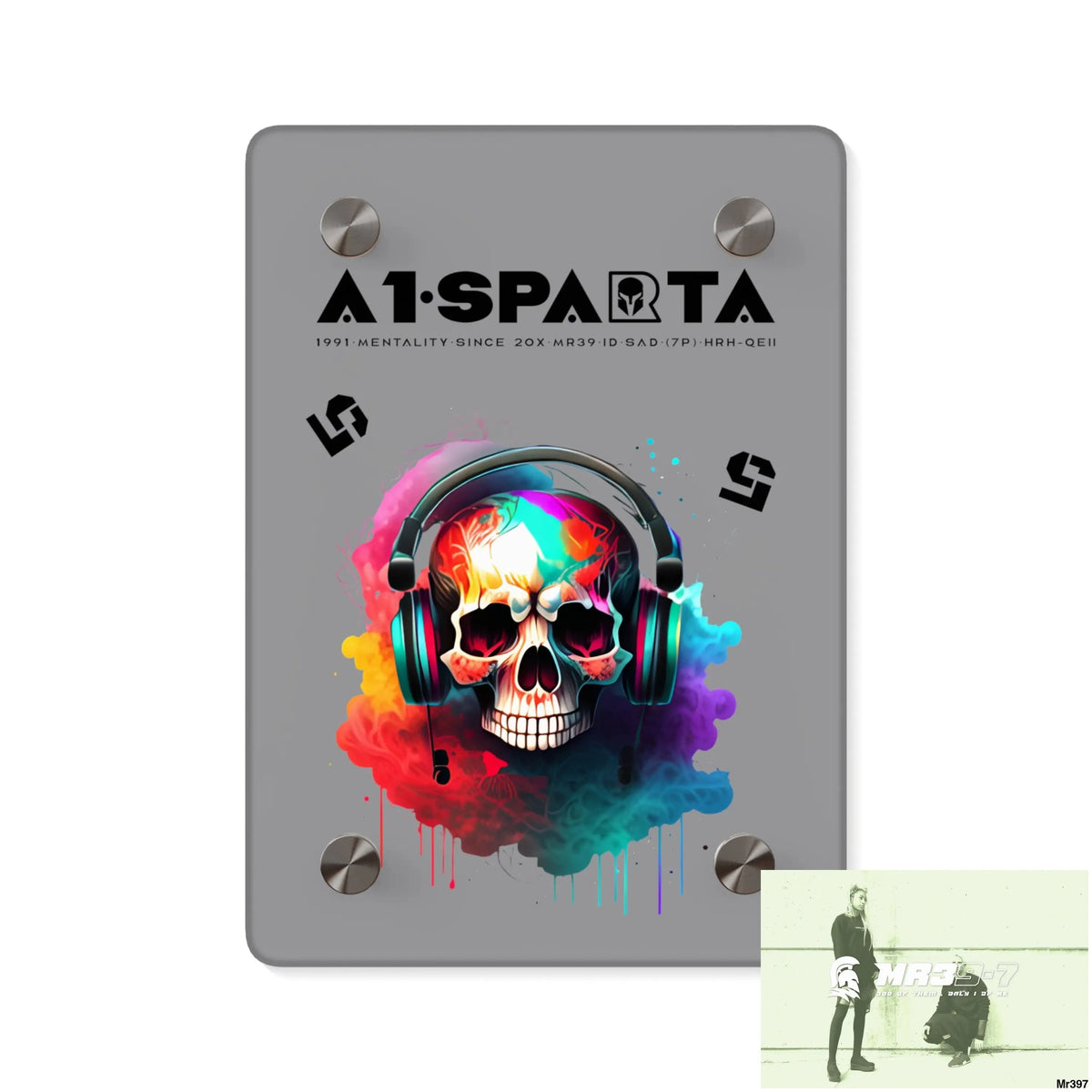 A1-Sparta E + 5 Colourful Skull Headphones Acrylic Wall Art Panels 5’’ x 7’’ (Vertical) / 0.25’’ Home Decor