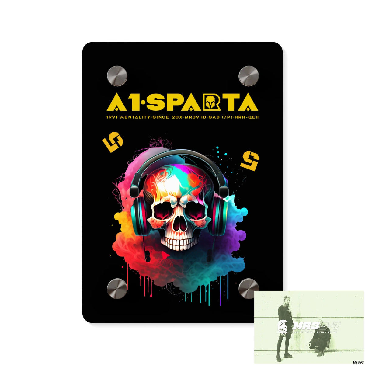 A1-Sparta E + 5 Colourful Skull Headphones Acrylic Wall Art Panels 5’’ x 7’’ (Vertical) / 0.25’’ Home Decor