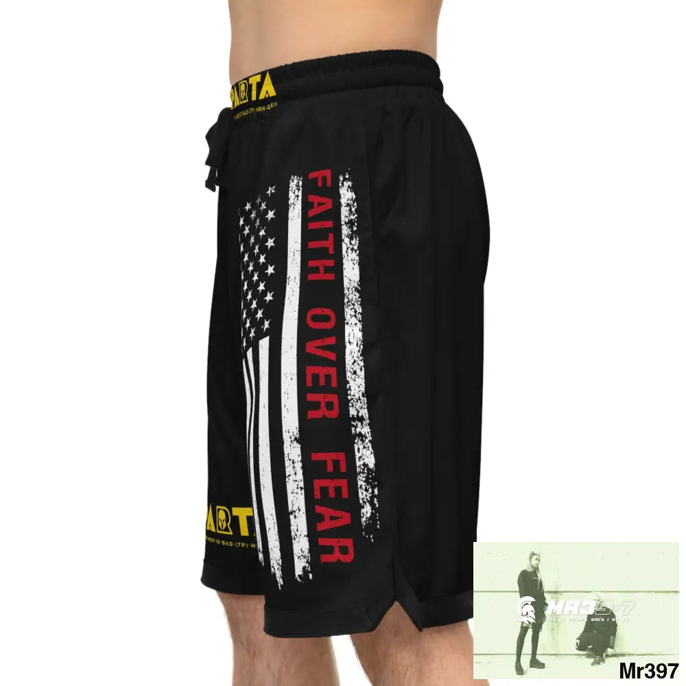 A1.Sparta Faith over Fear Basketball Rib Shorts (AOP) L / Black drawstring and rib All Over Prints