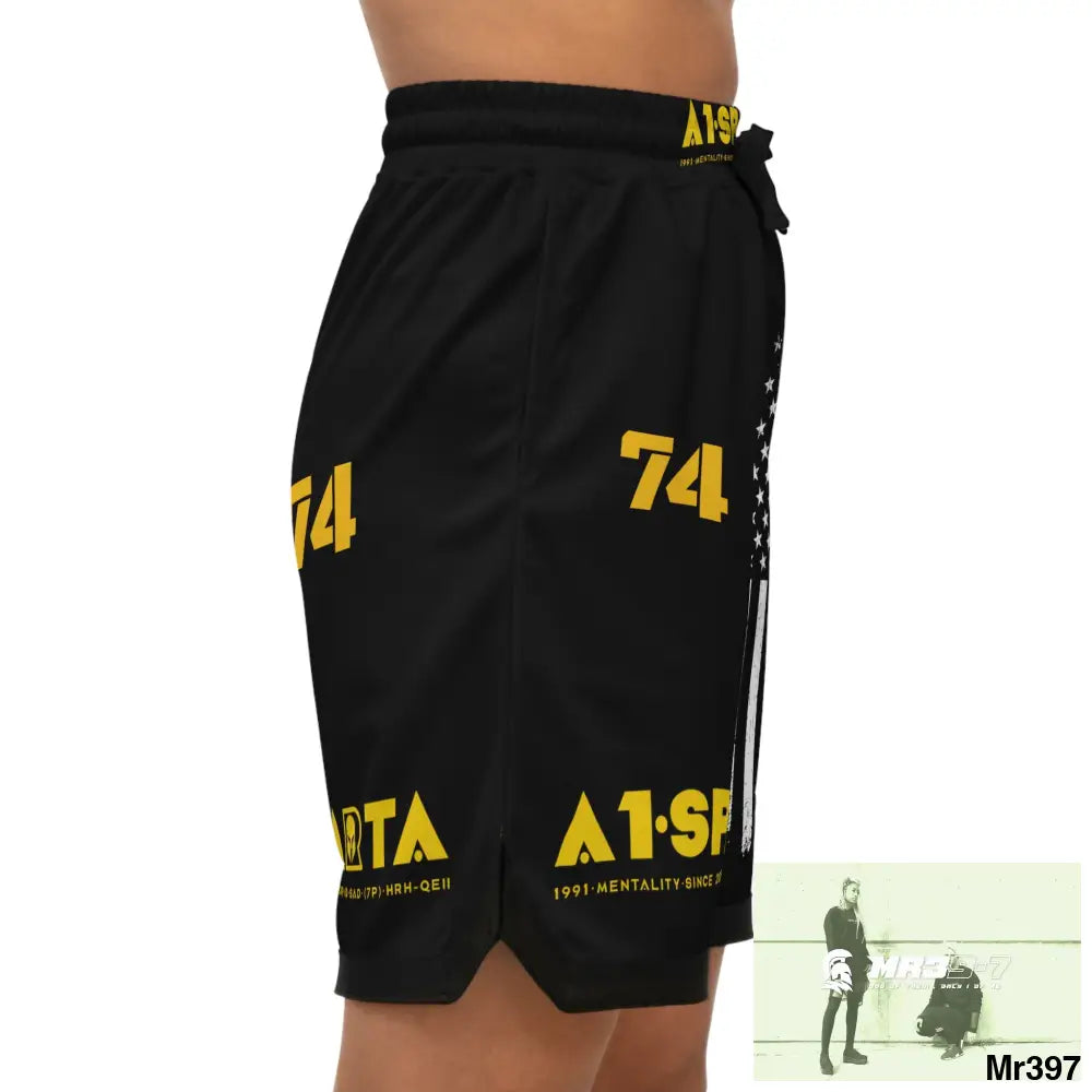 A1.Sparta Faith over Fear Basketball Rib Shorts (AOP) L / Black drawstring and rib All Over Prints