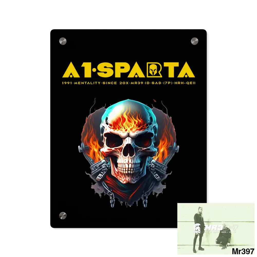 A1-Sparta Flame Biker Skull Graphic Acrylic Wall Art Panels 11″ x 14″ (Vertical) / 0.25’’ Home Decor