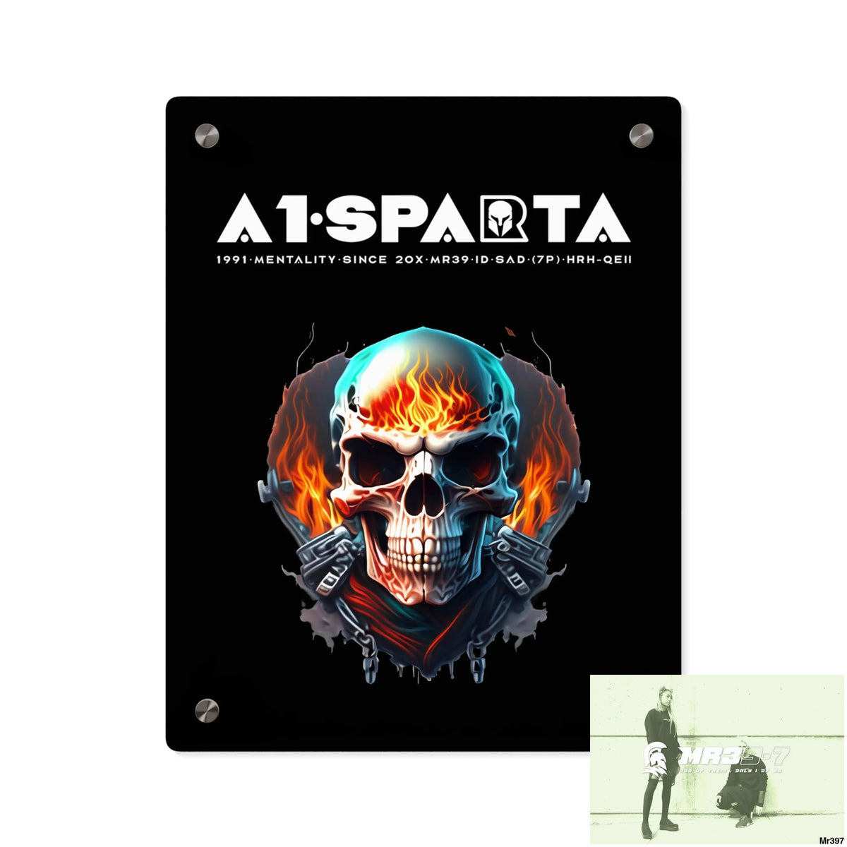 A1-Sparta Flame Biker Skull Graphic Acrylic Wall Art Panels 11″ x 14″ (Vertical) / 0.25’’ Home Decor