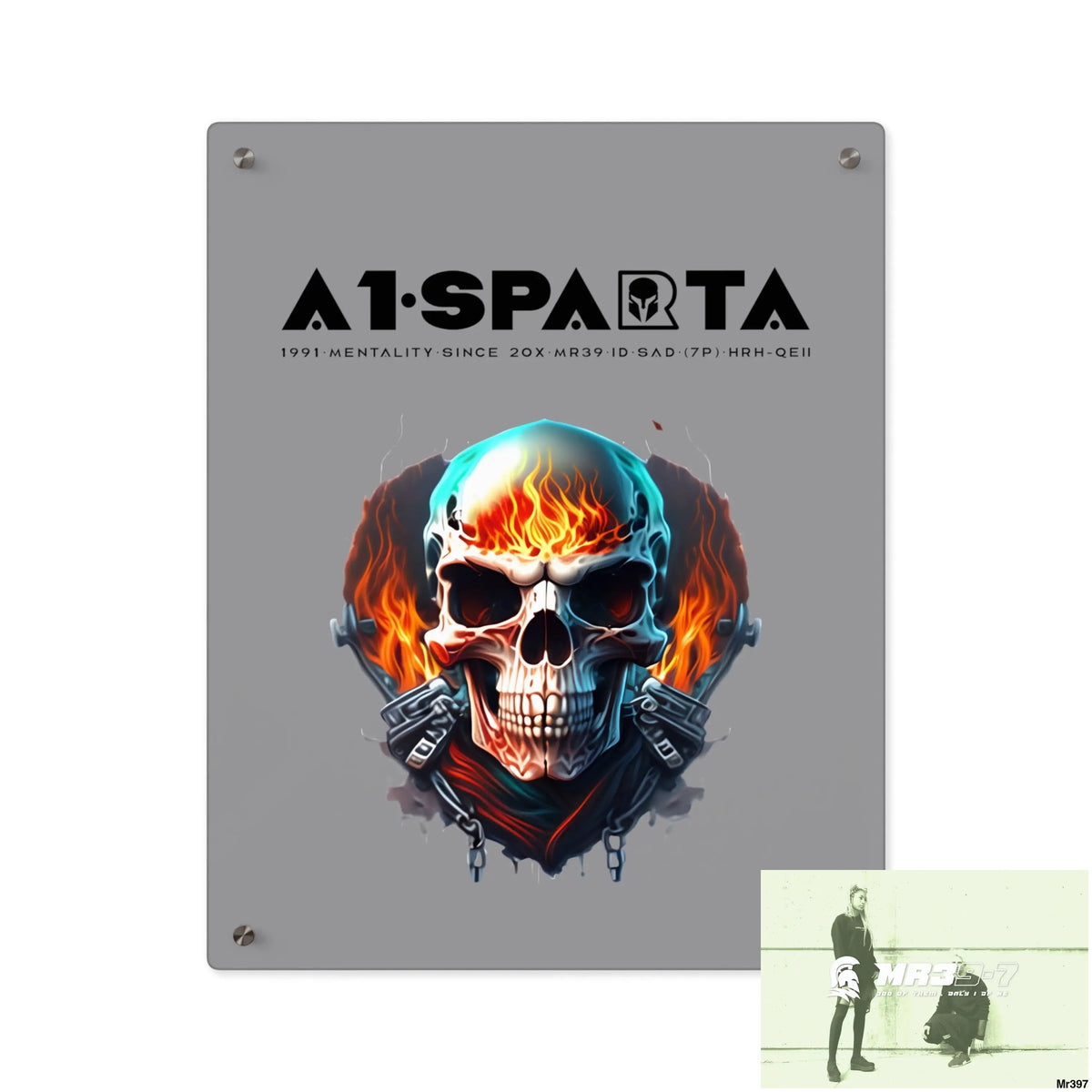 A1-Sparta Flame Biker Skull Graphic Acrylic Wall Art Panels 16″ x 20″ (Vertical) / 0.25’’ Home Decor