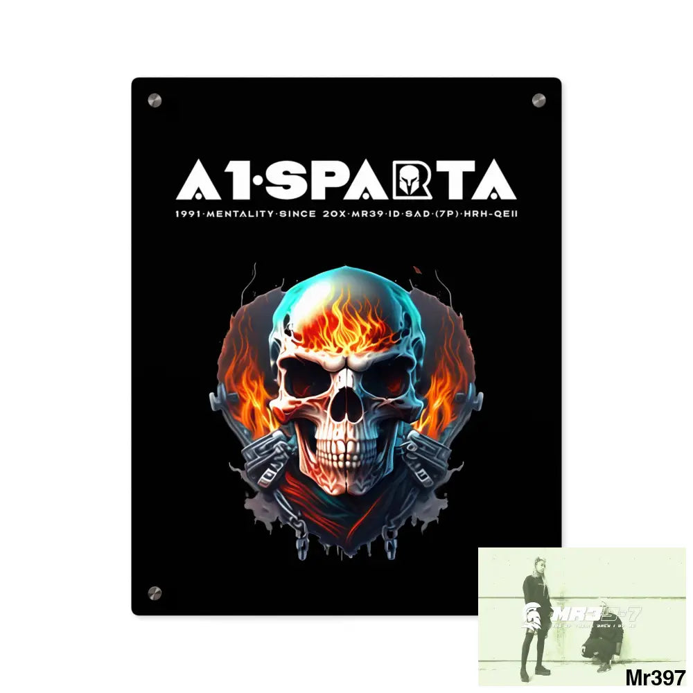 A1-Sparta Flame Biker Skull Graphic Acrylic Wall Art Panels 16″ x 20″ (Vertical) / 0.25’’ Home Decor