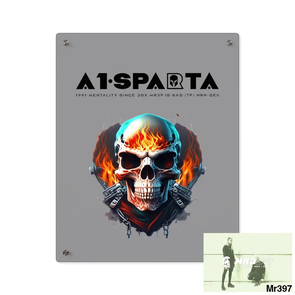 A1-Sparta Flame Biker Skull Graphic Acrylic Wall Art Panels 16″ x 20″ (Vertical) / 0.25’’ Home Decor