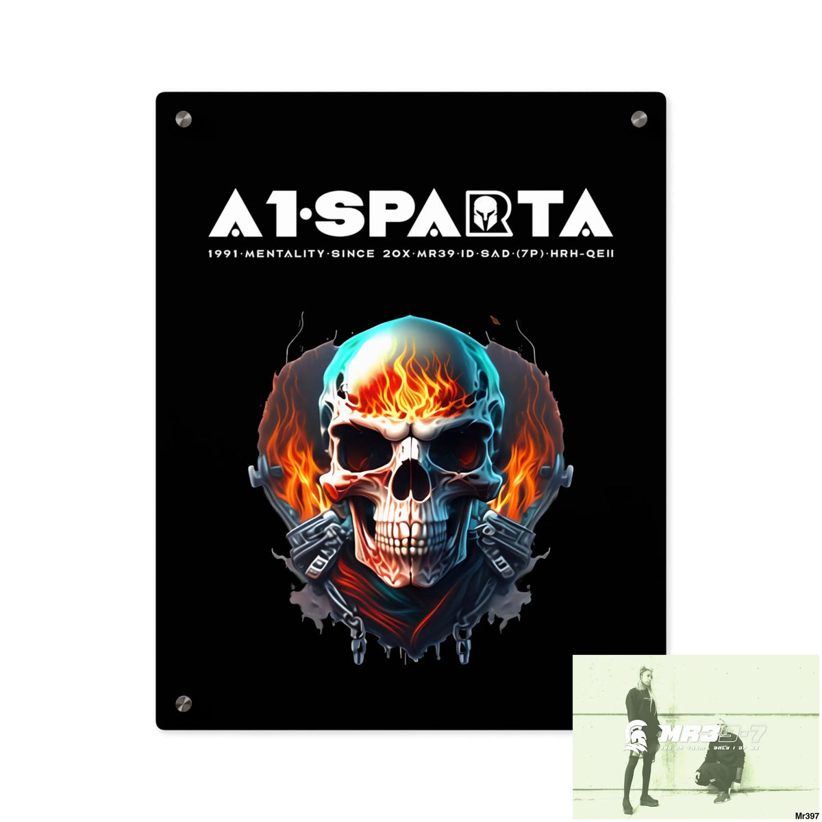 A1-Sparta Flame Biker Skull Graphic Acrylic Wall Art Panels 16″ x 20″ (Vertical) / 0.25’’ Home Decor