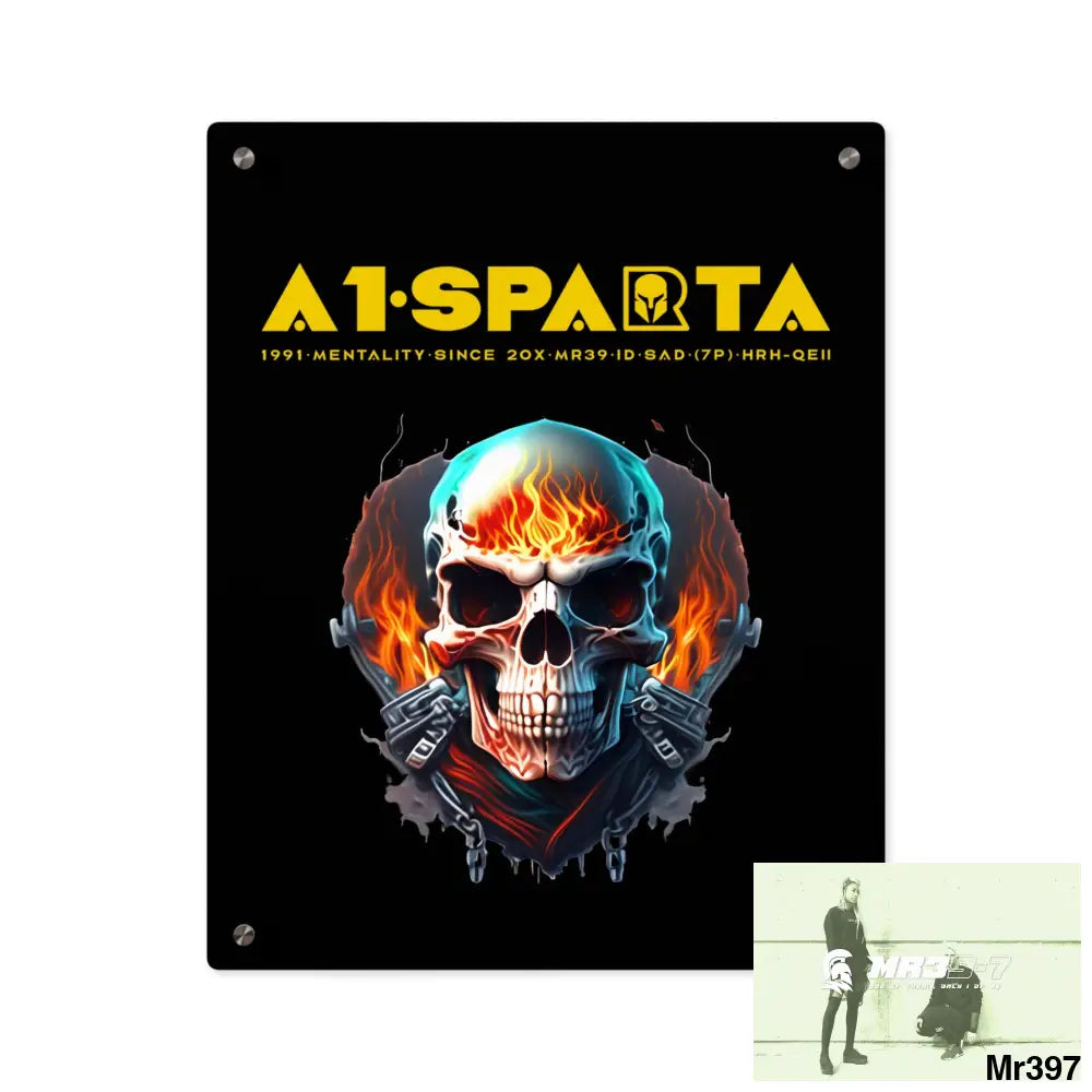A1-Sparta Flame Biker Skull Graphic Acrylic Wall Art Panels 16″ x 20″ (Vertical) / 0.25’’ Home Decor