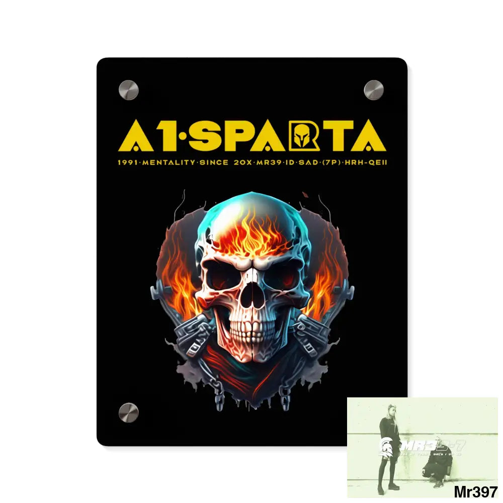 A1-Sparta Flame Biker Skull Graphic Acrylic Wall Art Panels 8″ x 10″ (Vertical) / 0.25’’ Home Decor