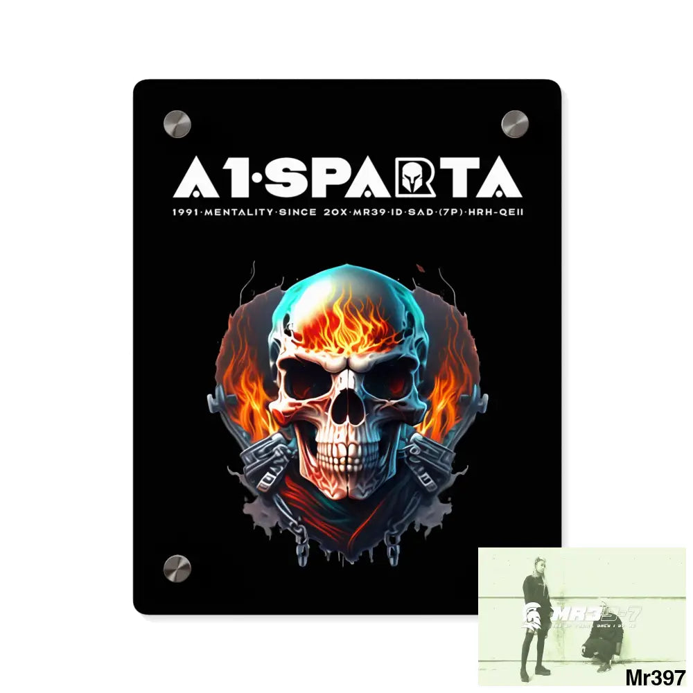 A1-Sparta Flame Biker Skull Graphic Acrylic Wall Art Panels 8″ x 10″ (Vertical) / 0.25’’ Home Decor
