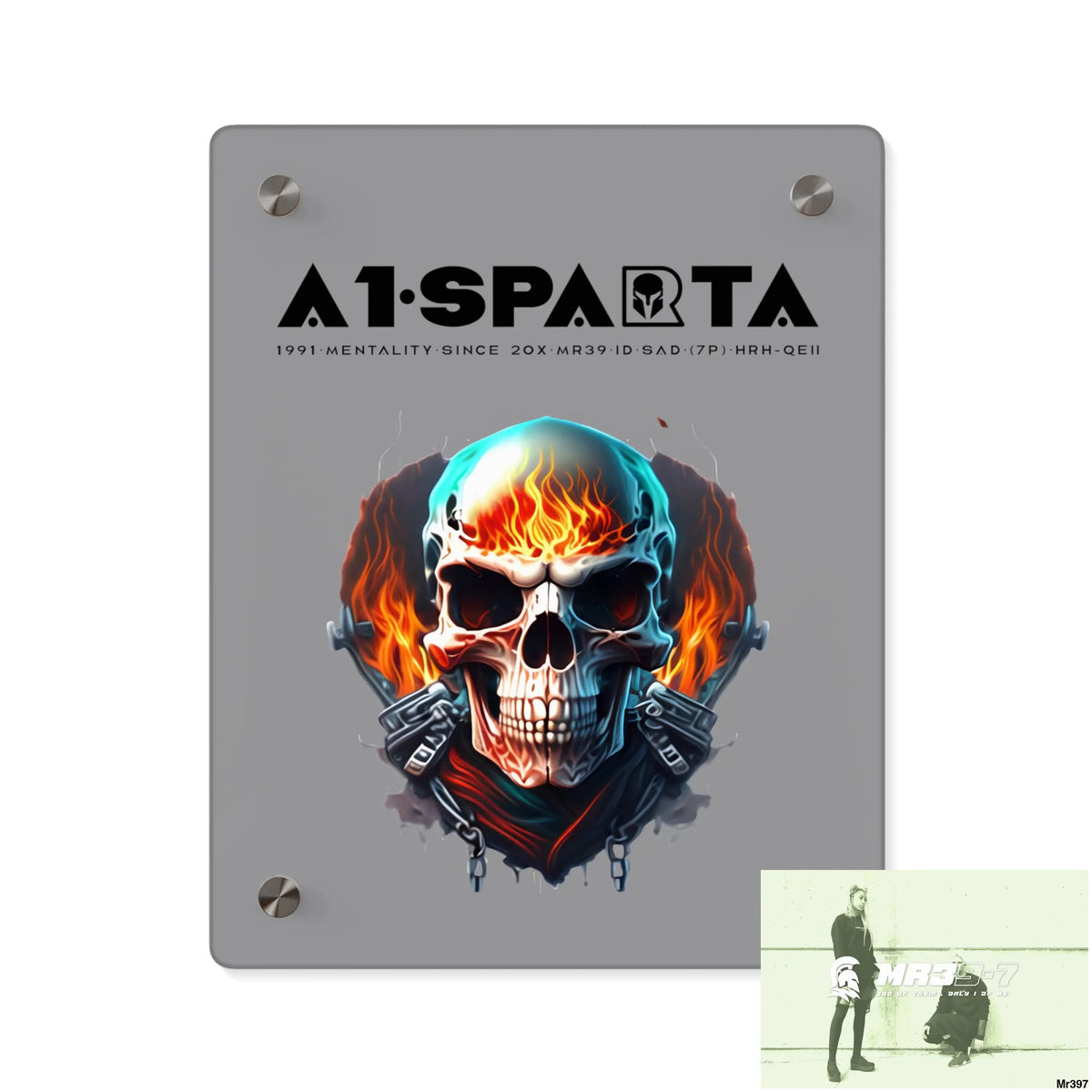 A1-Sparta Flame Biker Skull Graphic Acrylic Wall Art Panels 8″ x 10″ (Vertical) / 0.25’’ Home Decor