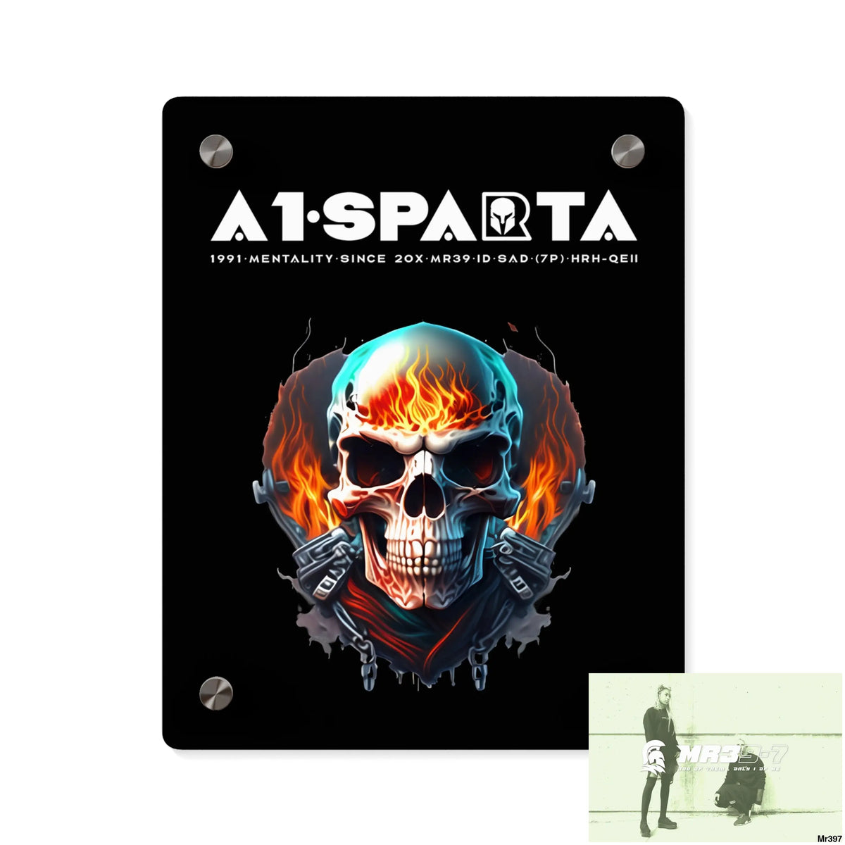 A1-Sparta Flame Biker Skull Graphic Acrylic Wall Art Panels 8″ x 10″ (Vertical) / 0.25’’ Home Decor