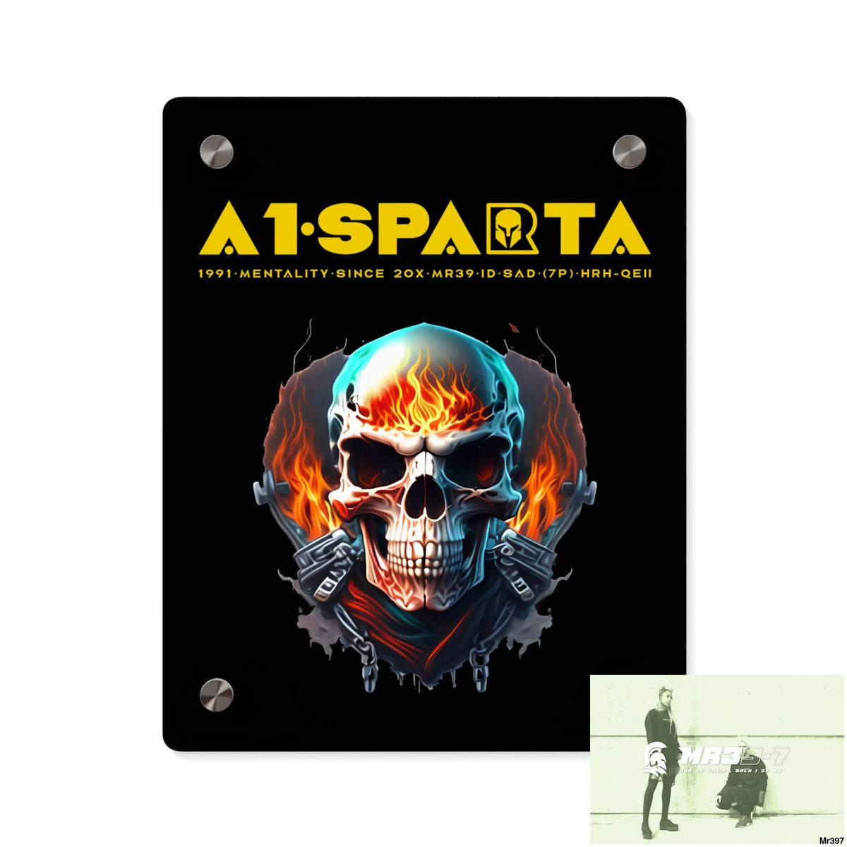 A1-Sparta Flame Biker Skull Graphic Acrylic Wall Art Panels 8″ x 10″ (Vertical) / 0.25’’ Home Decor