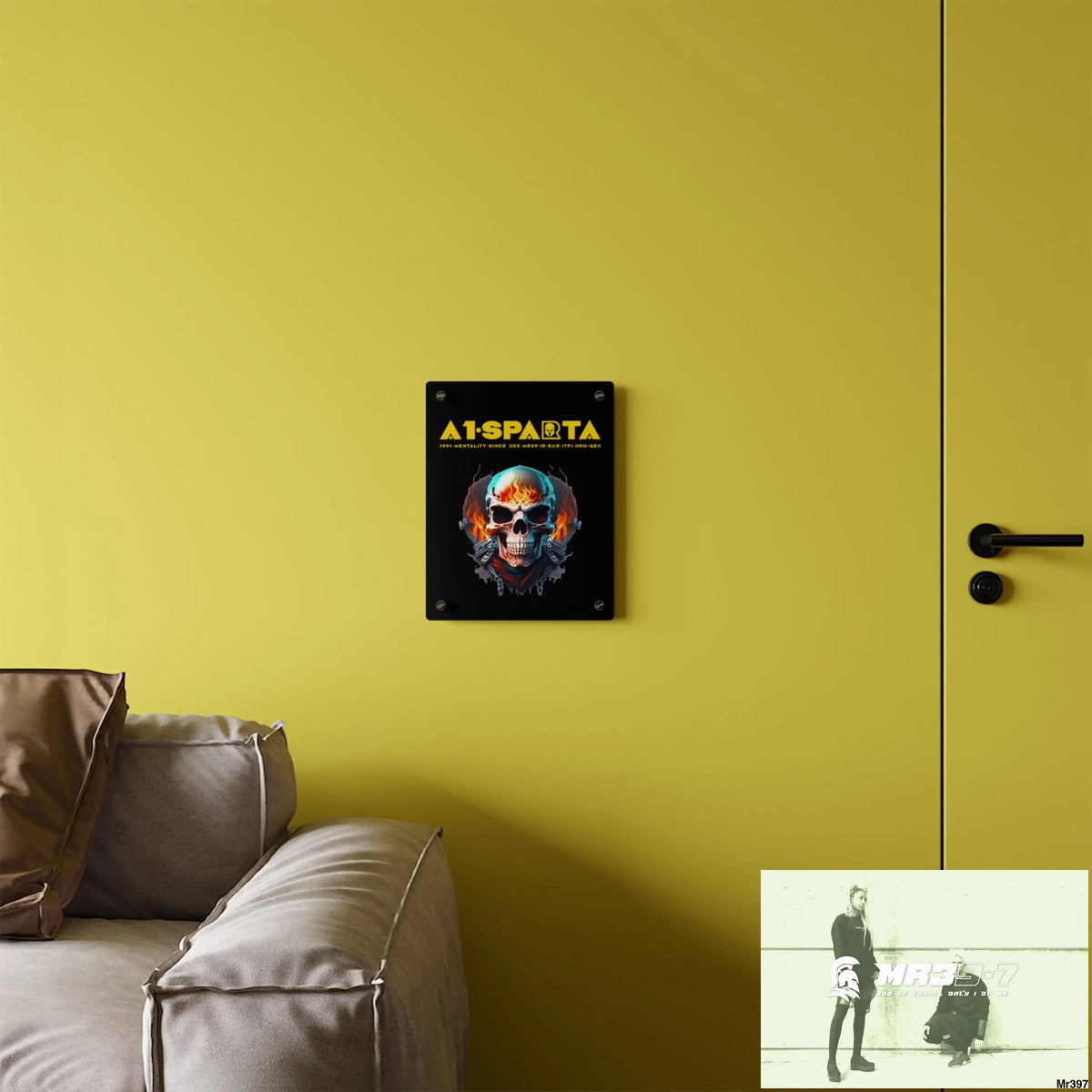 A1-Sparta Flame Biker Skull Graphic Acrylic Wall Art Panels Home Decor