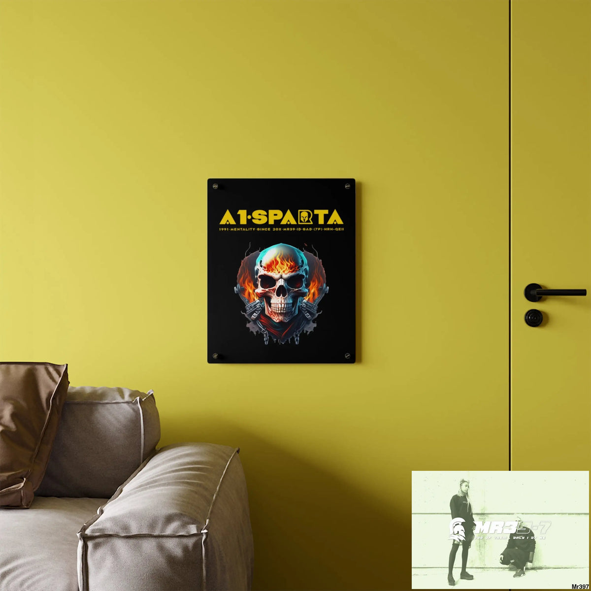 A1-Sparta Flame Biker Skull Graphic Acrylic Wall Art Panels Home Decor