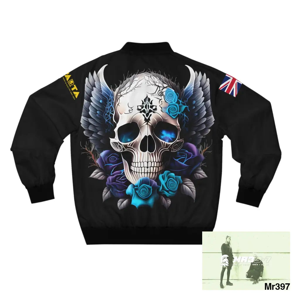 A1•Sparta GBR Gothic Skull with Wings and Roses Men’s Bomber Jacket (AOP) All Over Prints