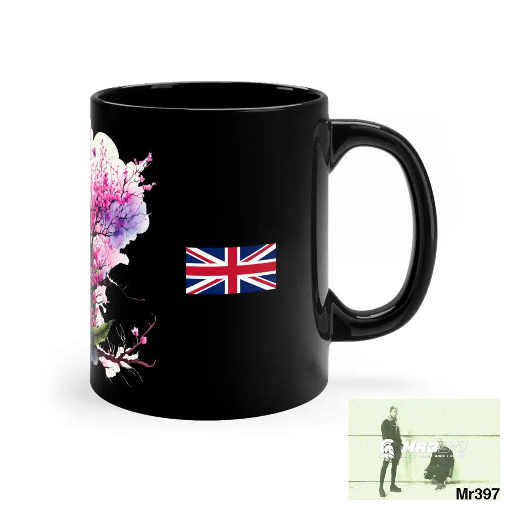 A1- Sparta GBR Pink Butterfly on Ornamental Cherry Tree Branch 11oz Black Mug 11oz Mug