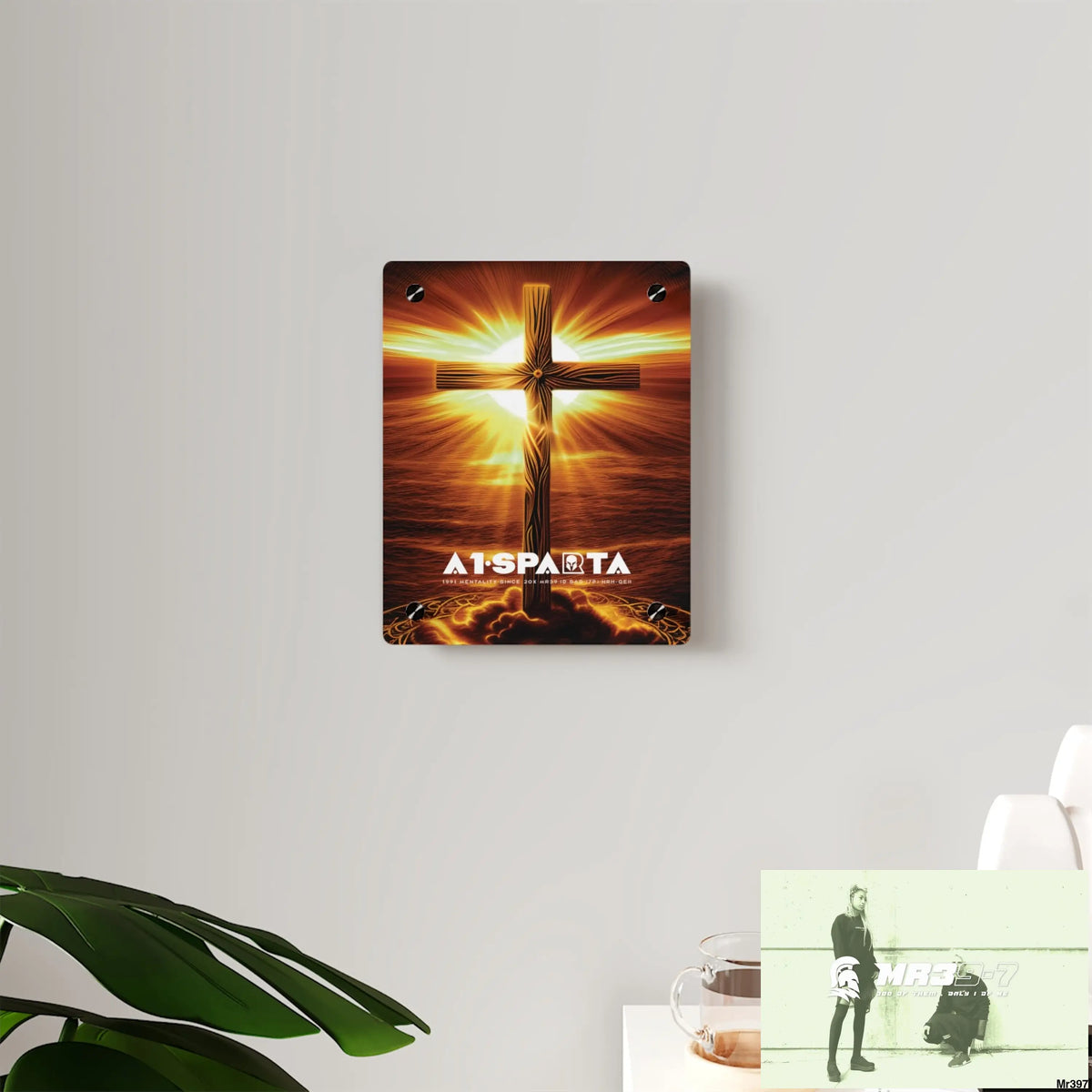 A1-Sparta Golden Sunrise Old Rugged Cross Celestial Ambient Faith Hyper Realistic Acrylic Wall Art Panels Home Decor