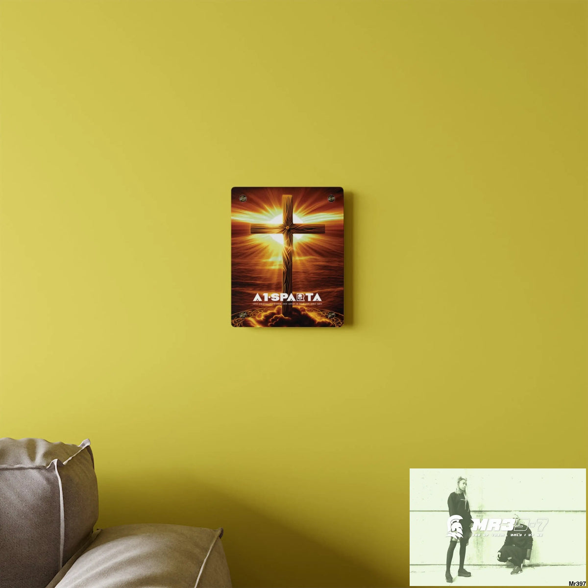 A1-Sparta Golden Sunrise Old Rugged Cross Celestial Ambient Faith Hyper Realistic Acrylic Wall Art Panels Home Decor
