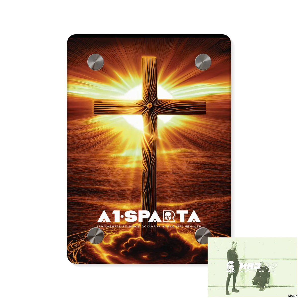 A1-Sparta Golden Sunrise Old Rugged Cross Celestial Ambient Faith Hyper Realistic Acrylic Wall Art Panels 5’’ x 7’’