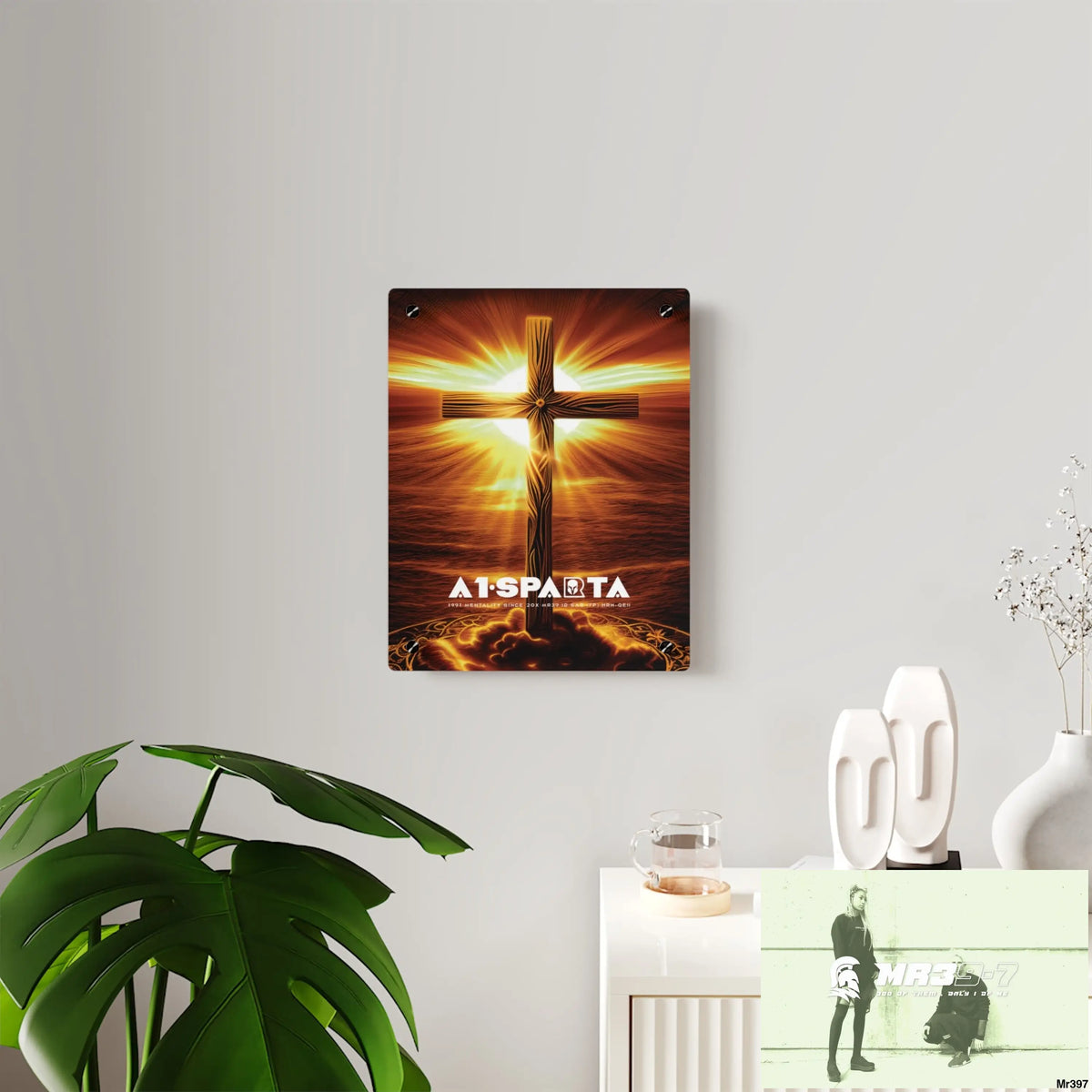 A1-Sparta Golden Sunrise Old Rugged Cross Celestial Ambient Faith Hyper Realistic Acrylic Wall Art Panels Home Decor