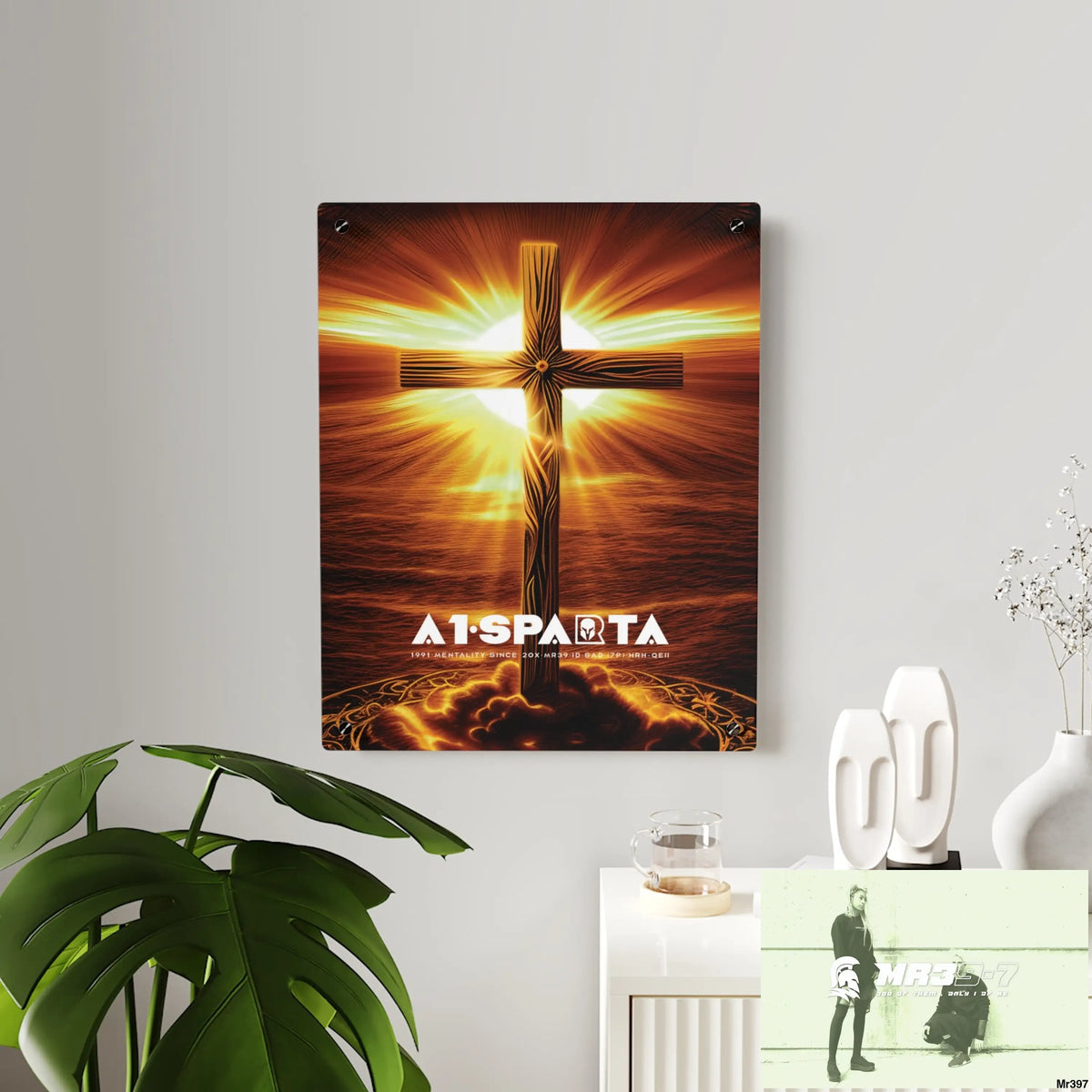 A1-Sparta Golden Sunrise Old Rugged Cross Celestial Ambient Faith Hyper Realistic Acrylic Wall Art Panels Home Decor