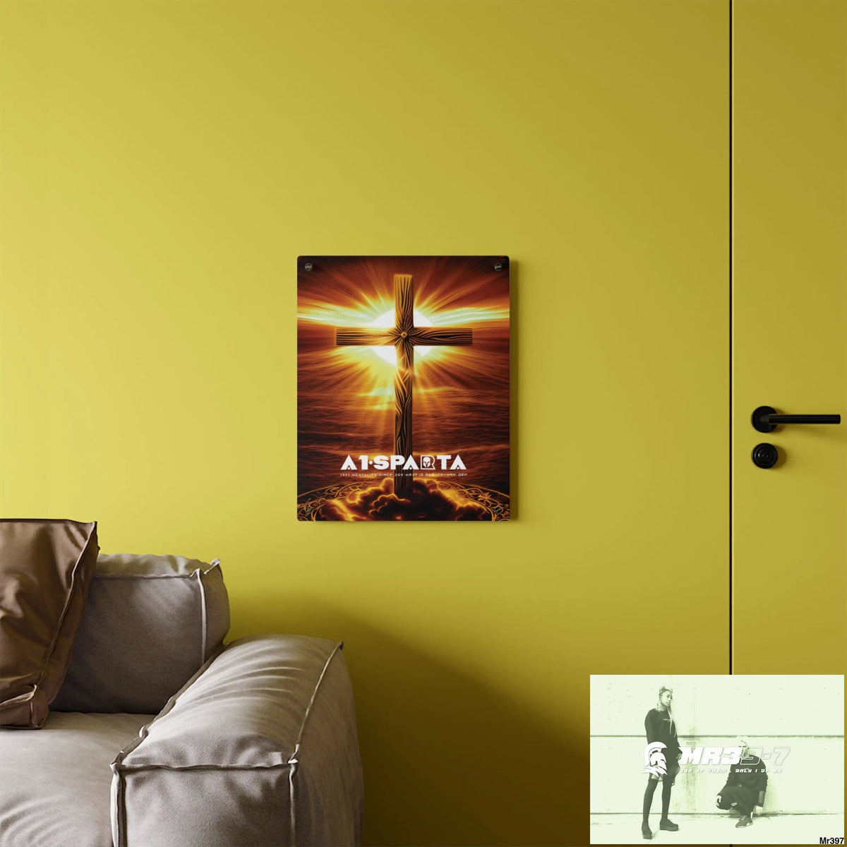 A1-Sparta Golden Sunrise Old Rugged Cross Celestial Ambient Faith Hyper Realistic Acrylic Wall Art Panels Home Decor