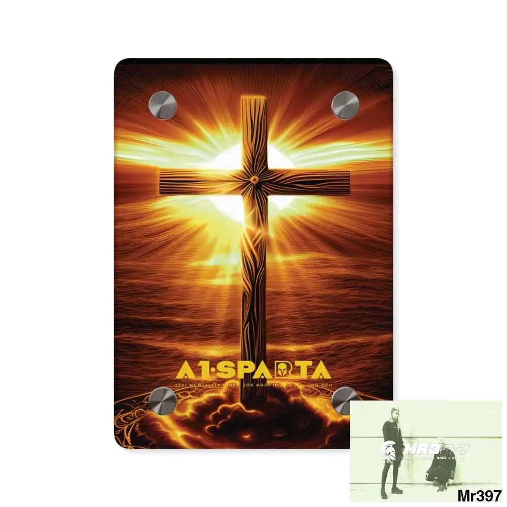 A1-Sparta Golden Sunrise Old Rugged Cross Celestial Ambient Faith Hyper Realistic Acrylic Wall Art Panels 5’’ x 7’’