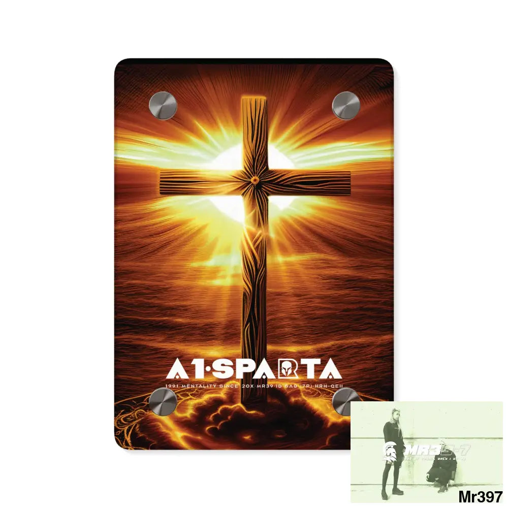 A1-Sparta Golden Sunrise Old Rugged Cross Celestial Ambient Faith Hyper Realistic Acrylic Wall Art Panels 5’’ x 7’’