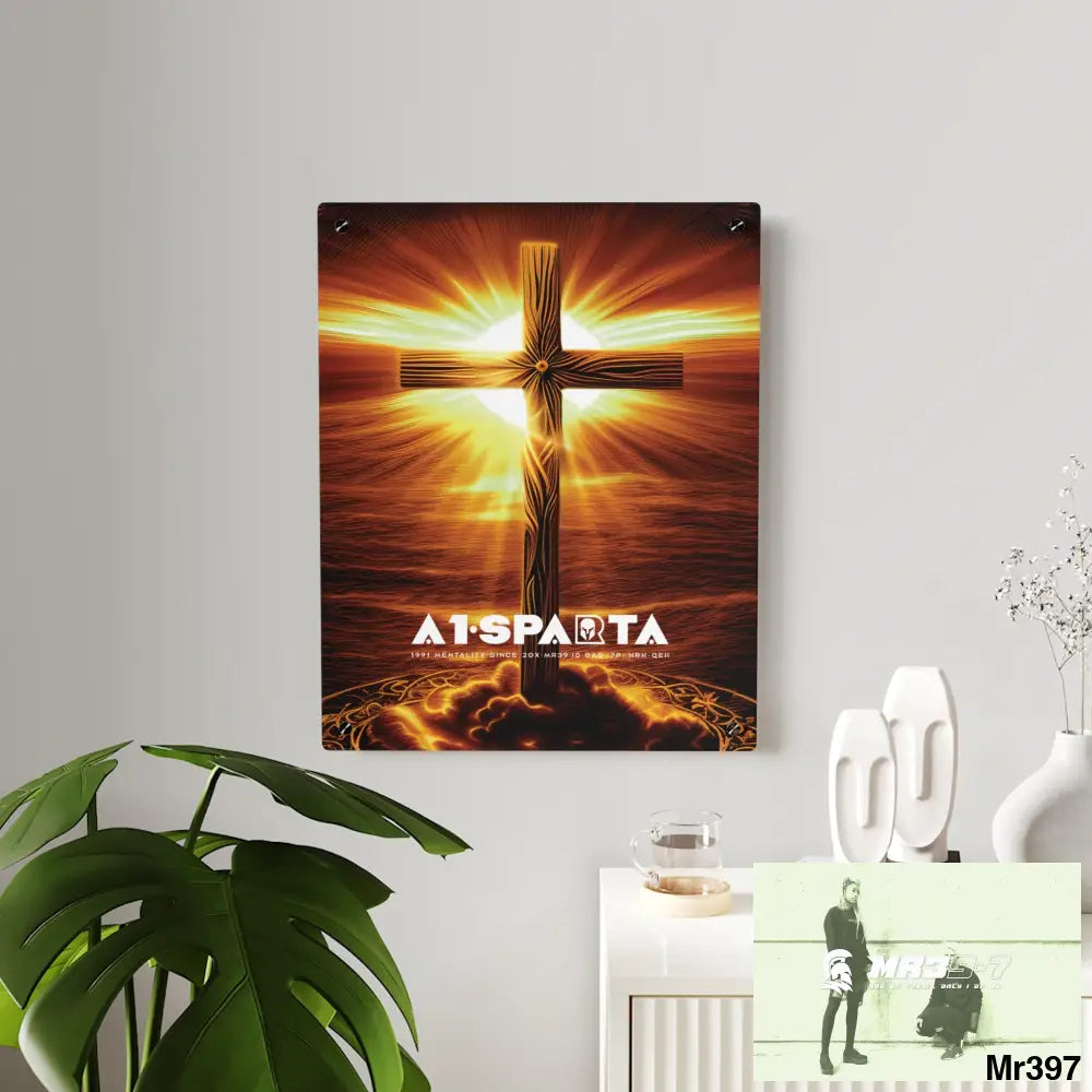 A1-Sparta Golden Sunrise Old Rugged Cross Celestial Ambient Faith Hyper Realistic Acrylic Wall Art Panels Home Decor